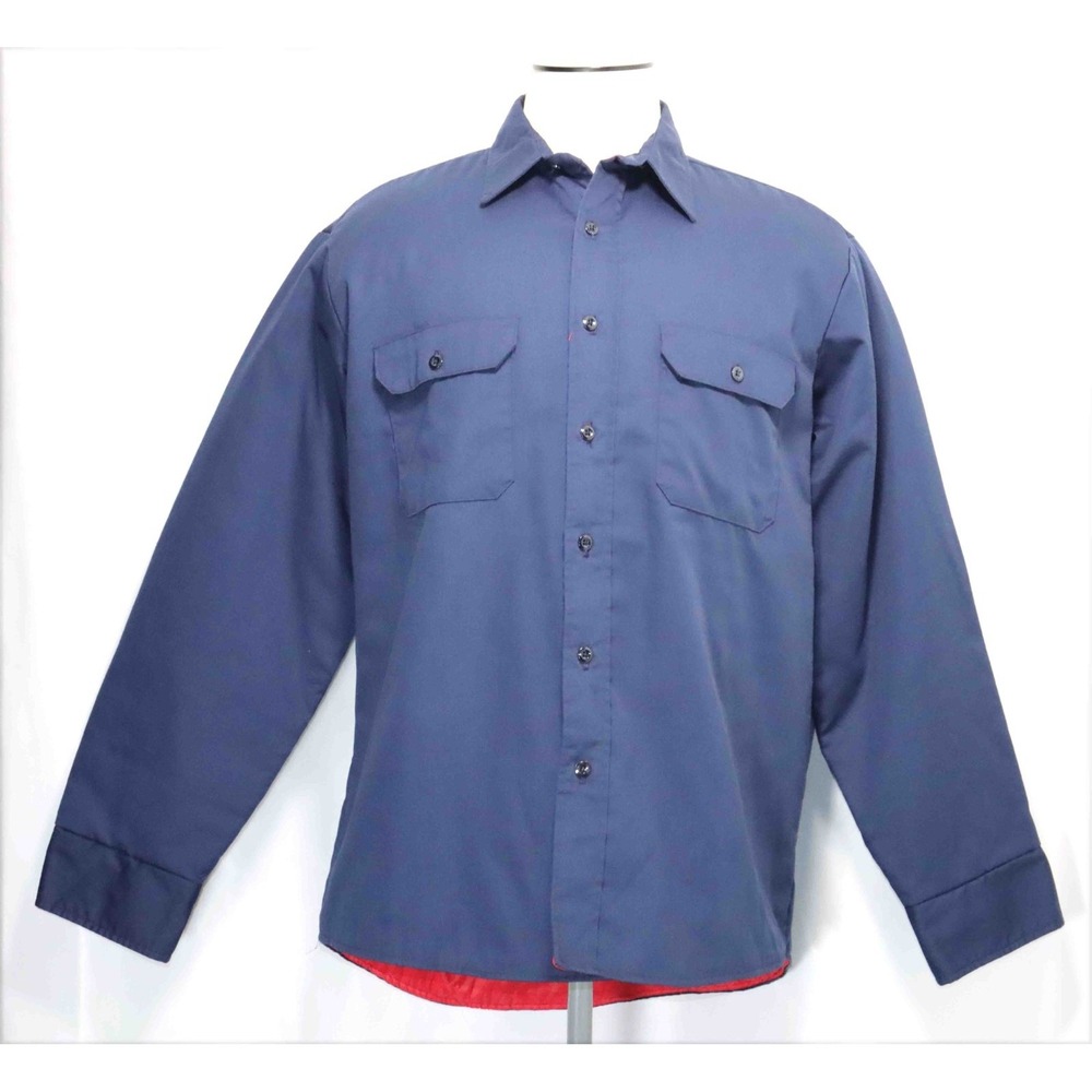 Vintage Fieldmaster Navy Blue Red Quilted Lining Work Shirt‎ Jacket Mens Size XL
